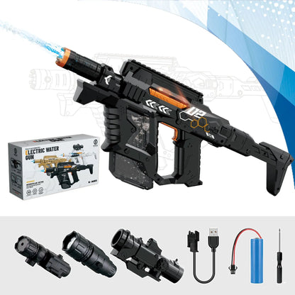 Experience Epic Summer Battles with the Interstellar Victor Auto Water Gun - Rechargeable with Scope, Light & Charger for Kids 6+!