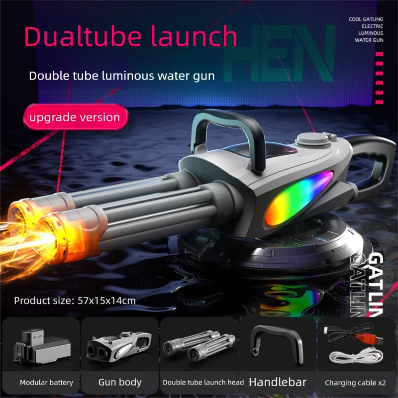 Ultimate Electric Gatling Water Gun Toy – Rotating Lights & High-Capacity Blaster for Epic Pool Battles!