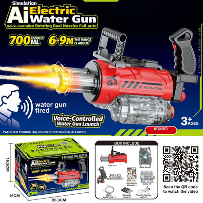 Unleash the Fun with the Outdoor Electric Gatling Water Gun - Voice-Controlled Double Barrel Spray Toy for Kids 14+