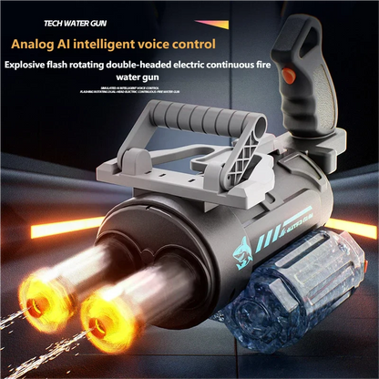 Unleash the Fun with the Outdoor Electric Gatling Water Gun - Voice-Controlled Double Barrel Spray Toy for Kids 14+