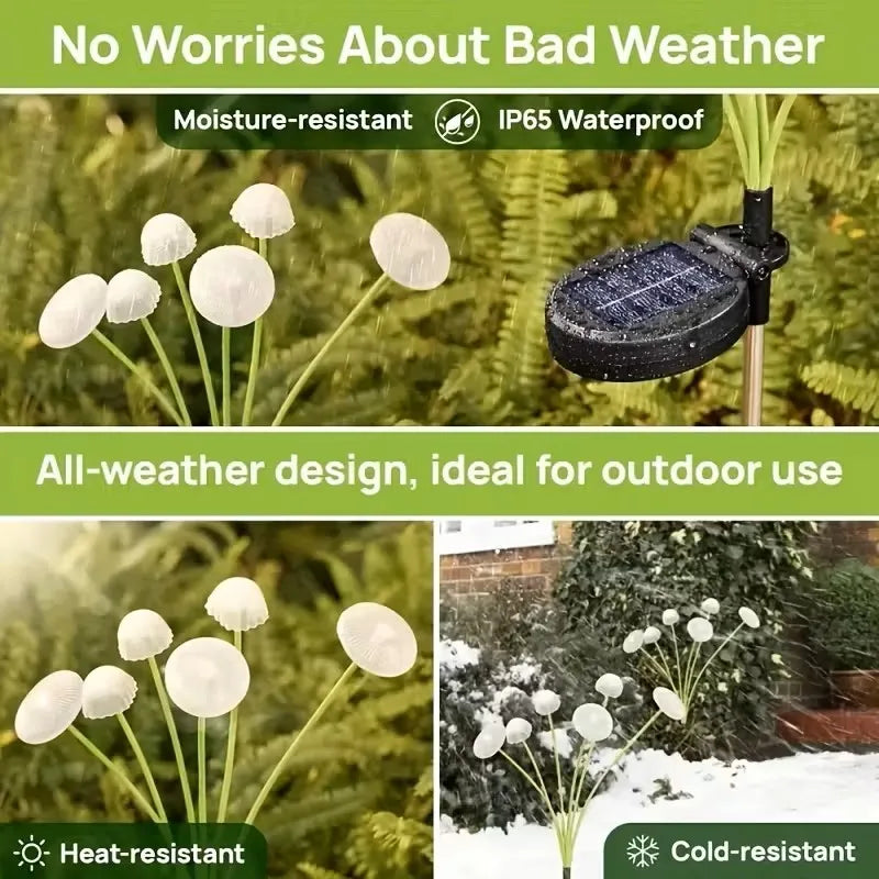 Solar Mushroom Lights Outdoor, 6/8/10 LED Waterproof Garden Lights with Spikes for Lawn, Pathway, Yard, and Holiday Decor