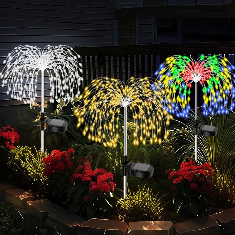 Garden Decor Solar Pathway Lights 200LED Outdoor Waterproof Firework Fairy Lights for Patio Lawn Yard Walkway