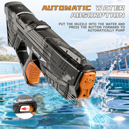 Children Electric Water Gun with Colorful Light Long Range Automatic Water Absorption Squirt Guns Summer Outdoor Toys for Kids