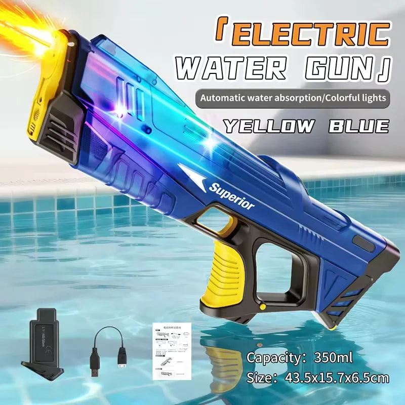 Children Electric Water Gun with Colorful Light Long Range Automatic Water Absorption Squirt Guns Summer Outdoor Toys for Kids