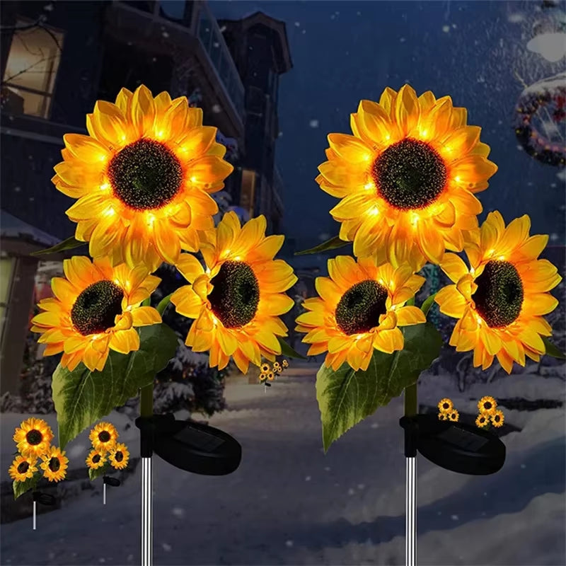 1Pc Solar Sunflower Lights 3 Heads 1 Head Garden Stake Outdoor Decorative Waterproof LED Landscape Lights for Patio Garden Yard