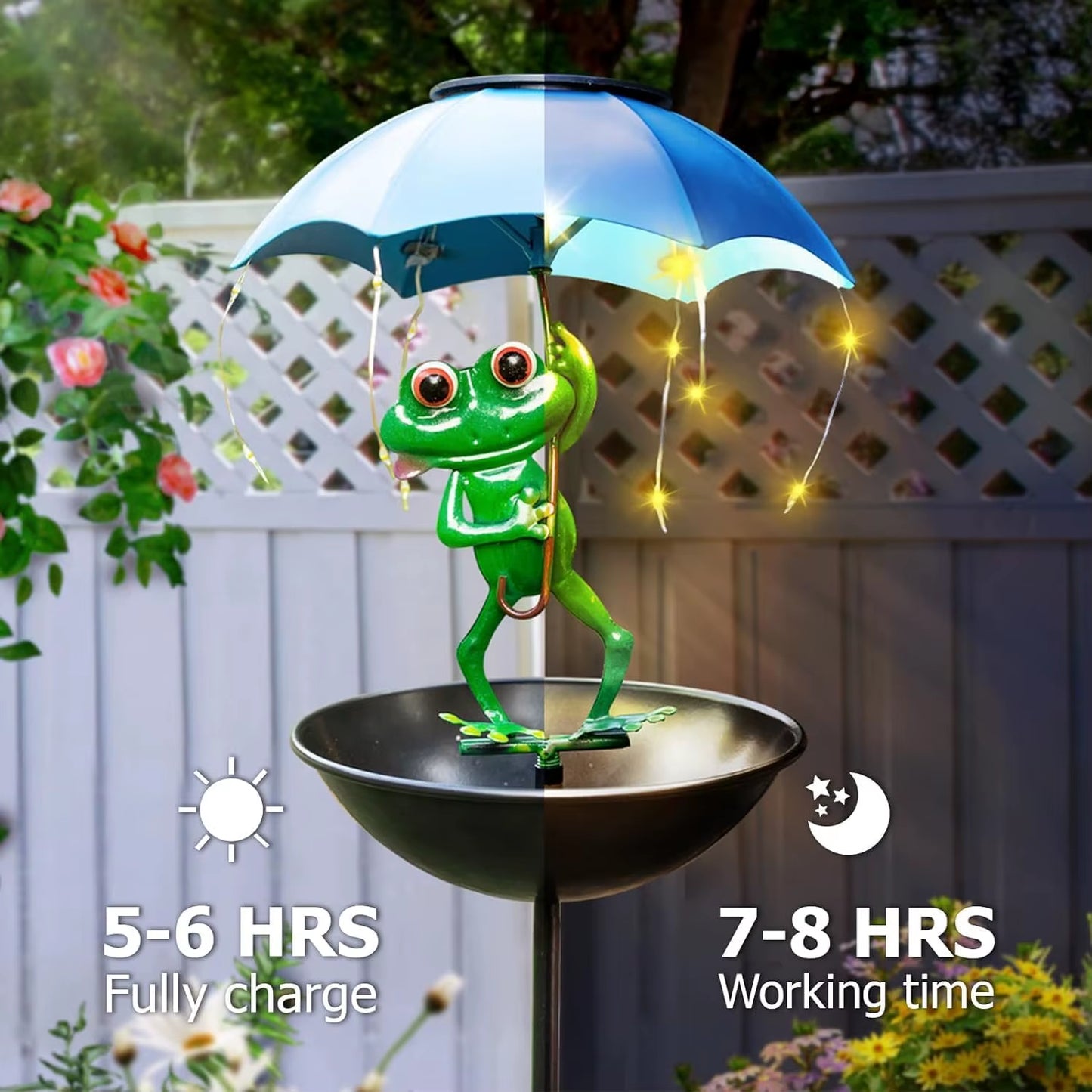 Bird Feeder Art Ornament Solar Lamp Large Capacity Weather Resistance Solar Frog Garden Decor for outside Yard Courtyard Patio