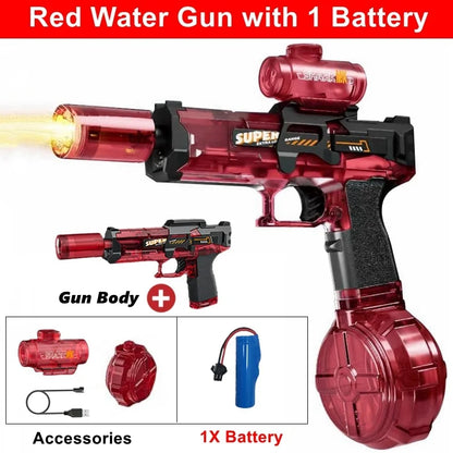 Electric Water Gun for Adult Kid Children Watergun with LED Light Squirt Water Blaster Summer Outdoor Pool Party Boy Girl Toy