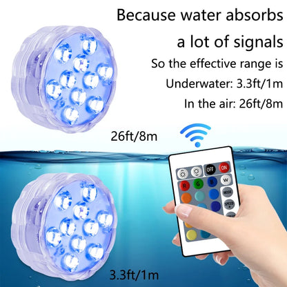 10 Leds RGB Underwater Lights with Magnetic Suction Cups 16 Color Lights Battery Operated Swimming Pool Lamp Underwater Lighting