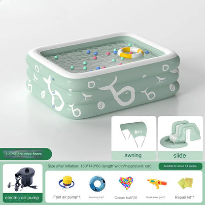 Inflatable Pool with Canopy and Slide,Large Inflatable Swimming Pool for Persons,Family Pool for Backyard, Outdoor