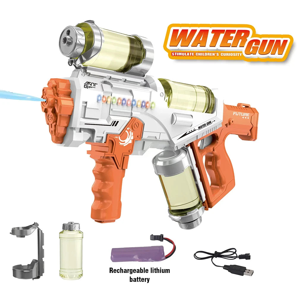 Large Capacity Automatic Water Gun Continuous Firing with Lights Rechargeable Electric Water Guns Beach Party Game Kids Boys Toy