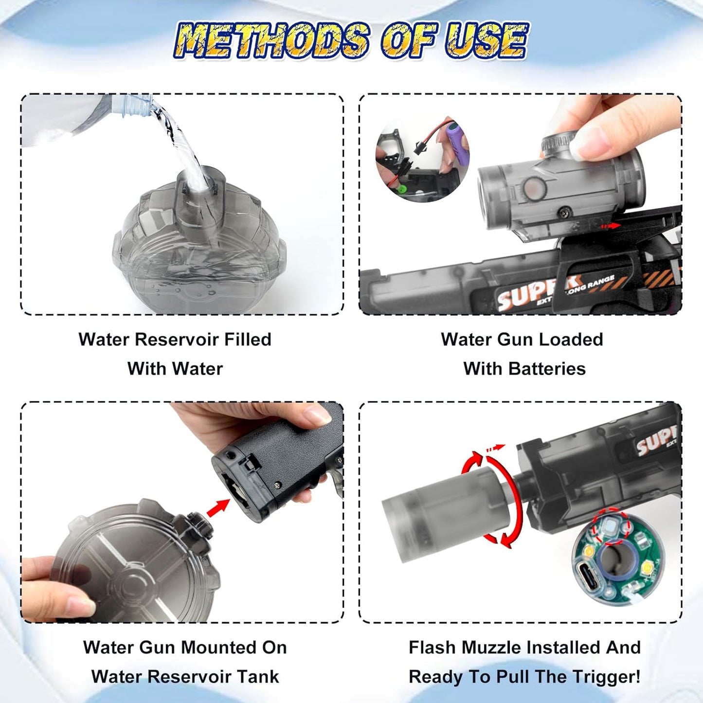 2 PCS Pistolet À Eau Électrique,Pistolet À Eau Puissant Et Avec Effet Lumineux,Pistolet a Eau Convient Aux Jeux D'Été En Plein Air, À La Piscine, À La Plage, Aux Garçons, Aux Filles