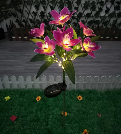 1Pc Artificial Flower Lawn Lights, 7-Head Solar Orchid Lights for Patio Yard Garden Christmas Decoration LED Solar Ground Lights