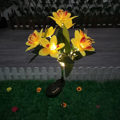 1Pc Artificial Flower Lawn Lights, 7-Head Solar Orchid Lights for Patio Yard Garden Christmas Decoration LED Solar Ground Lights
