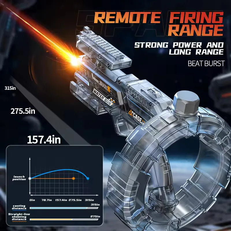 Space Electric Water Gun Energy Ring Burst Transformation LED Lights Large Capacity Full Auto Continuous Fire Squirt Gun Toy