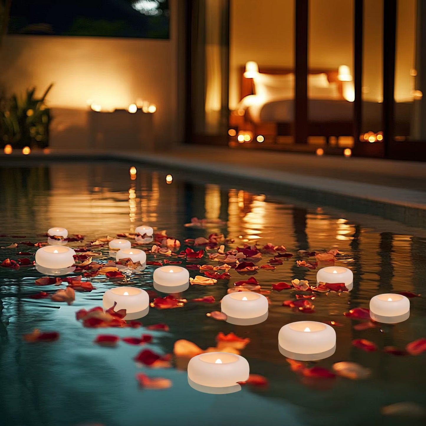 Flameless LED Floating Candles Battery Operated Tealights Romantic Warm White Light for Pool Bathtub Hot Bath Wedding Centerpiec