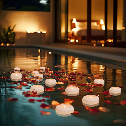 Flameless LED Floating Candles Battery Operated Tealights Romantic Warm White Light for Pool Bathtub Hot Bath Wedding Centerpiec