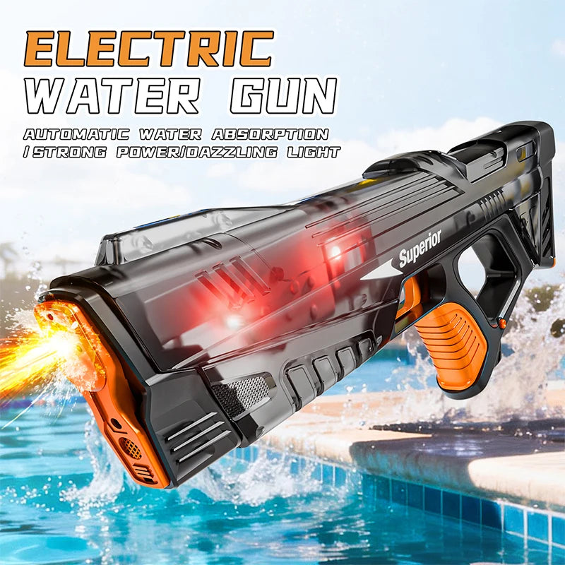 Children Electric Water Gun with Colorful Light Long Range Automatic Water Absorption Squirt Guns Summer Outdoor Toys for Kids