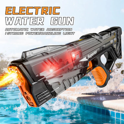Children Electric Water Gun with Colorful Light Long Range Automatic Water Absorption Squirt Guns Summer Outdoor Toys for Kids