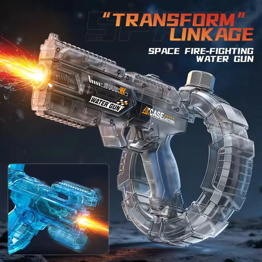 Space Electric Water Gun Energy Ring Burst Transformation LED Lights Large Capacity Full Auto Continuous Fire Squirt Gun Toy