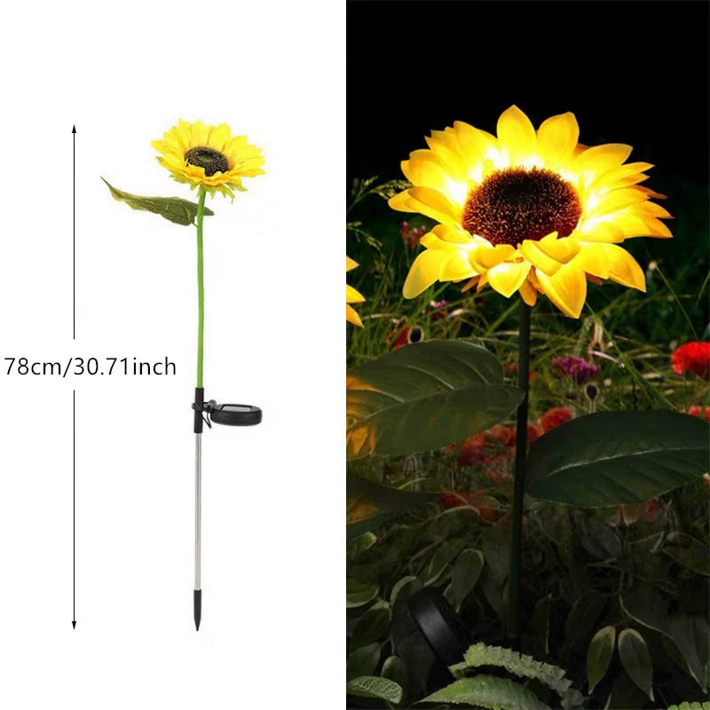 1Pc Solar Sunflower Lights 3 Heads 1 Head Garden Stake Outdoor Decorative Waterproof LED Landscape Lights for Patio Garden Yard