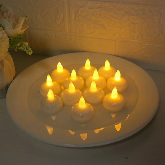 Flameless LED Floating Candles Battery Operated Tealights Romantic Warm White Light for Pool Bathtub Hot Bath Wedding Centerpiec