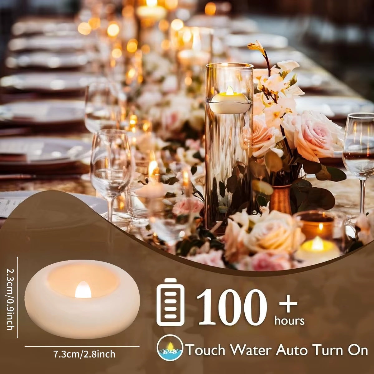 Flameless LED Floating Candles Battery Operated Tealights Romantic Warm White Light for Pool Bathtub Hot Bath Wedding Centerpiec