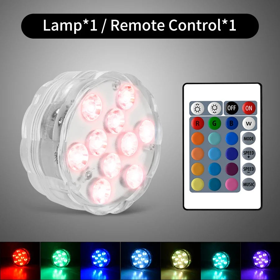 10 Leds RGB Underwater Lights with Magnetic Suction Cups 16 Color Lights Battery Operated Swimming Pool Lamp Underwater Lighting